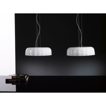 Big Cap Suspension Lamp with cap-shaped glass diffuser available in 4 different finishes