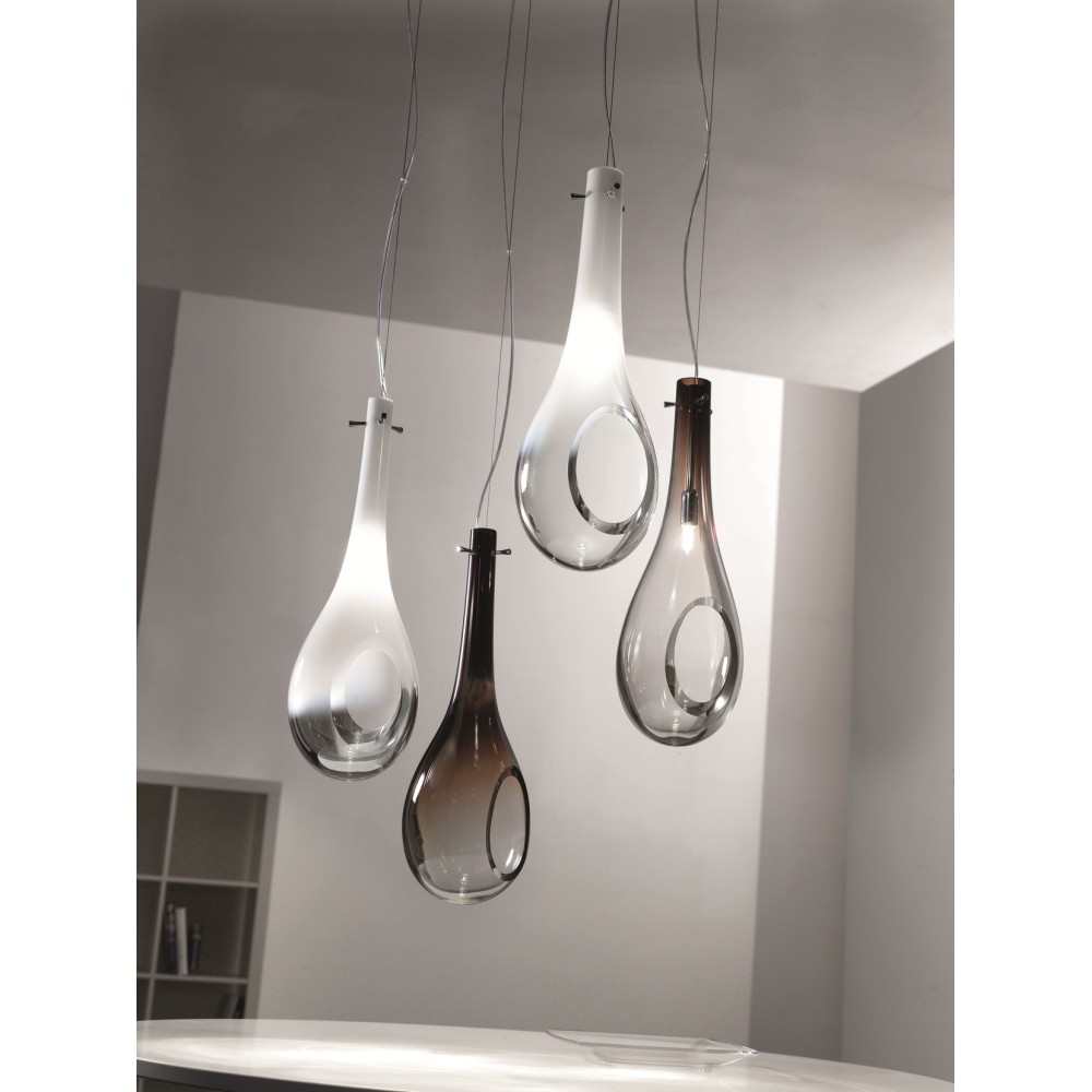 Goccia suspension lamp in blown glass and subsequently hand-ground in white or black