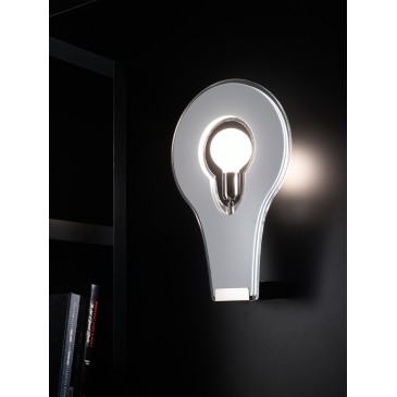 Flat wall lamp in chromed metal and diffuser in large or small white, black or orange PMMA