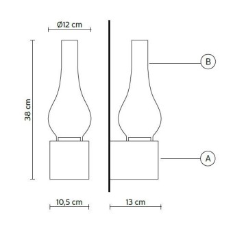 Amarcord wandlamp met betonnen voet en diffusor van transparant of rookglas