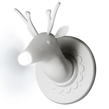 Candeeiro de parede Marnin em cerâmica branca opaca em forma de cabeça de veado. Lâmpada tipo E27 de 70 watts