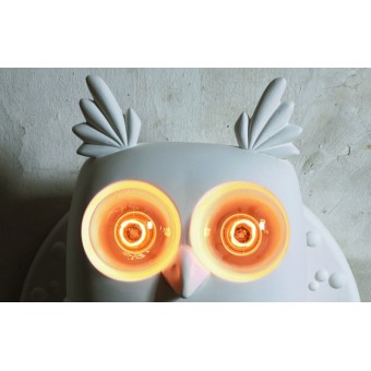 Ti Vedo wall lamp in owl-shaped matt white ceramic with 2 E27 lamps