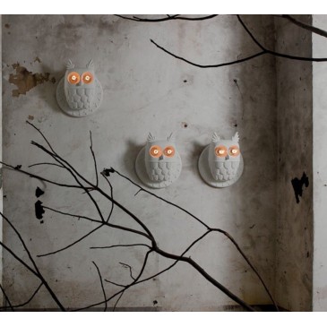 Lampada da parete Ti Vedo in ceramica bianca opaca a forma di gufo con 2 lampade E27