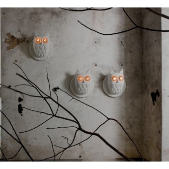Ti Vedo Wandleuchte aus opaker weißer Keramik in Eulenform mit 2 E27 Lampen