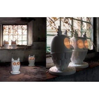 Lampe de table Ti Vedo en céramique blanche opaque en forme de hibou avec 2 lampes E27