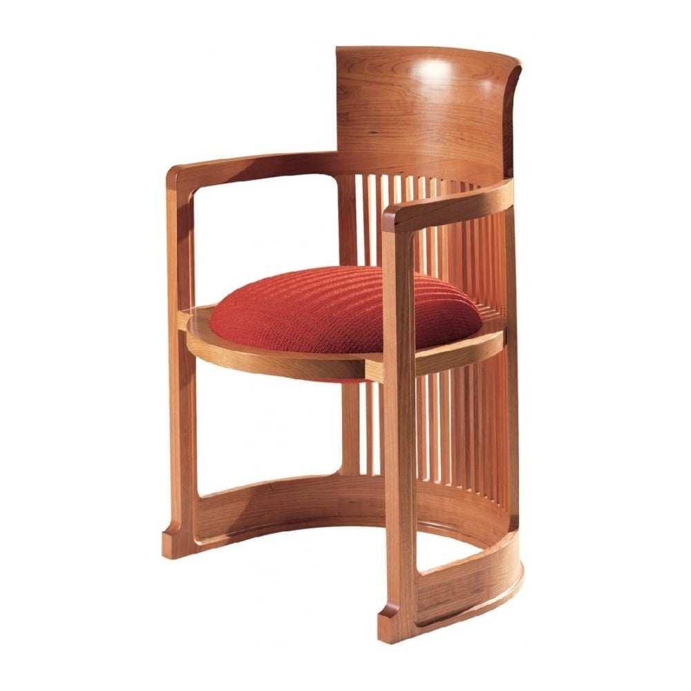 Re-edition of the Barrel armchair by Frank Lloyd Wright in solid cherry