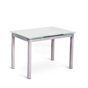 Baud Esstisch mit zwei Verlängerungen mit Metallstruktur und Glasplatte in zwei verschiedenen Farben