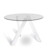 Table ronde Rondostones  avec structure en métal blanc ou acier et plateau en verre transparent