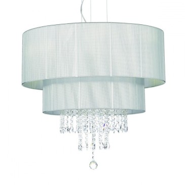Lampe à suspension Opera à 6 lumières avec abat-jour recouvert de fils de coton et pendentifs en cristal taillé