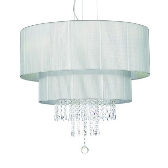 6-light Opera suspension lamp with lampshade covered with wires and cut crystal pendants