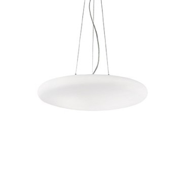 Smarties White suspension lamp with chromed metal frame and blown glass available in 3 lights