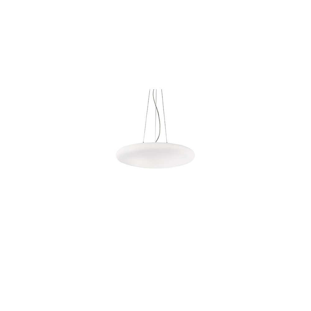 Lampada a sospensione Smarties Bianco con struttura in metallo cromato e vetro soffiato disponibile a 5 luci