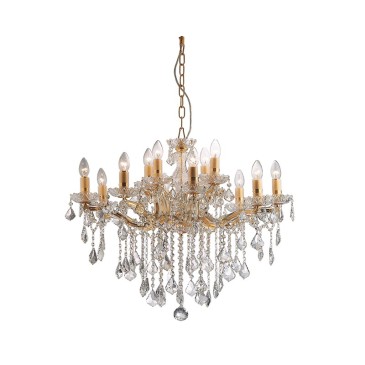 Florian suspension lamp with chrome or gold metal frame, octagons and cut crystal pendants