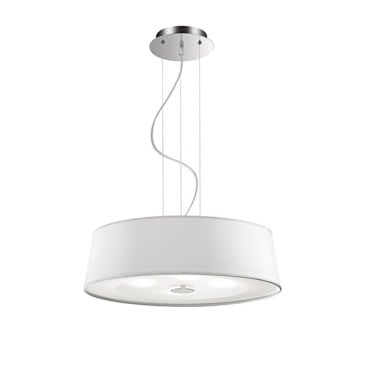 Hilton suspension lamp with 4 lights with chromed metal structure and fabric covered lampshade