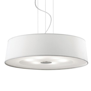 Hilton suspension lamp with 4 lights with chromed metal structure and fabric covered lampshade