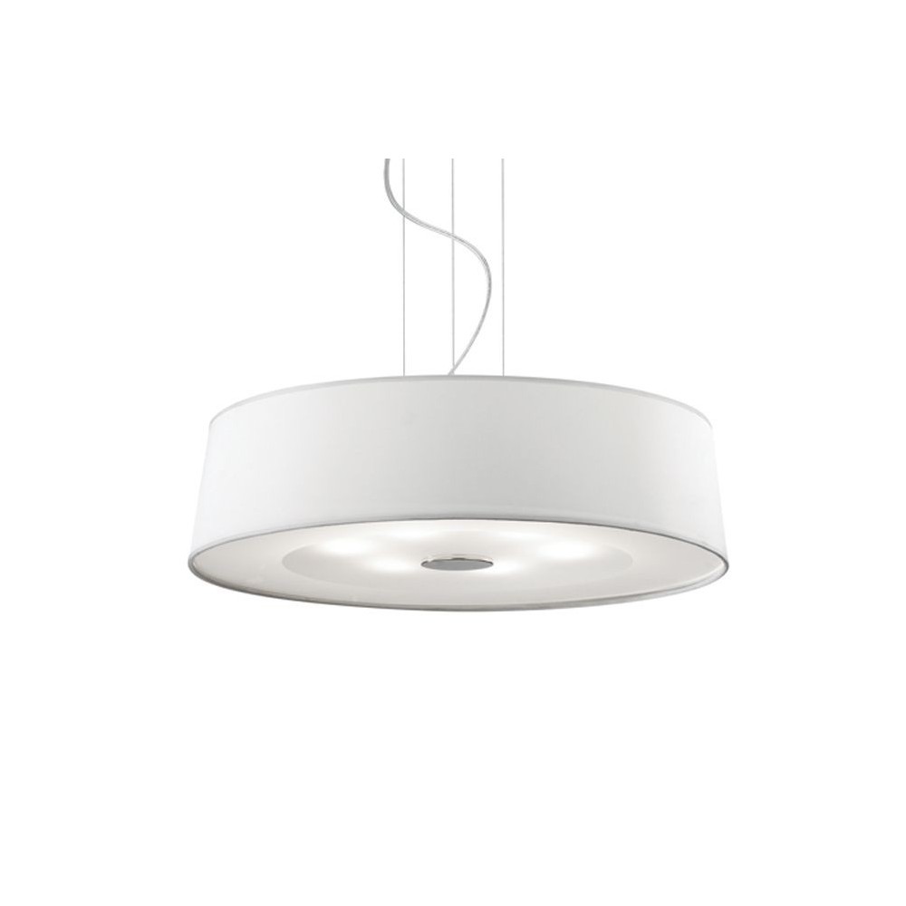 Hilton 4-light suspension lamp with chromed metal structure and fabric-covered lampshade