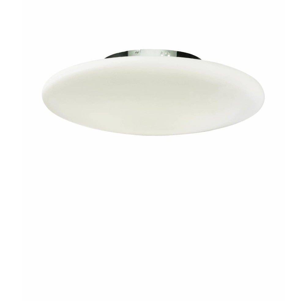 Lampada a soffitto Smarties in metallo cromato e diffusore in vetro soffiato acidato bianco a 2 luci