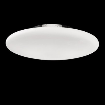 Lámpara de techo Smarties de metal cromado y difusor de vidrio soplado blanco grabado al ácido con 2 luces