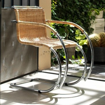 Re-edition of the Mr Chair by Ludwig Mies van Der Rohe in leather or rattan with or without armrests