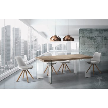 Waver Dining Table von Tomasucci mit Beinen aus gehärtetem Glas und MDF-Platte