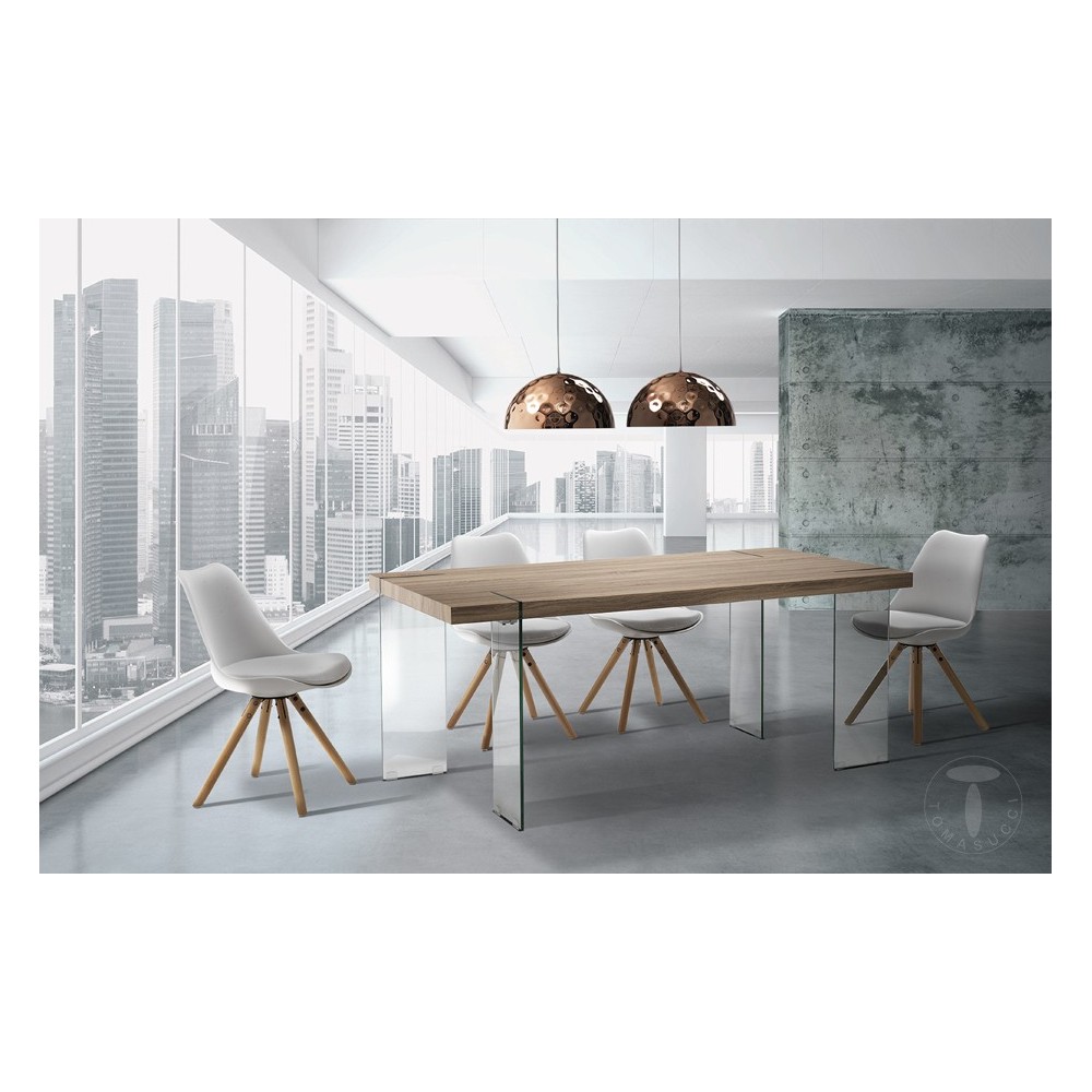 Waver Esstisch oder Schreibtisch von Tomasucci mit Beinen aus gehärtetem Glas und MDF-Platte