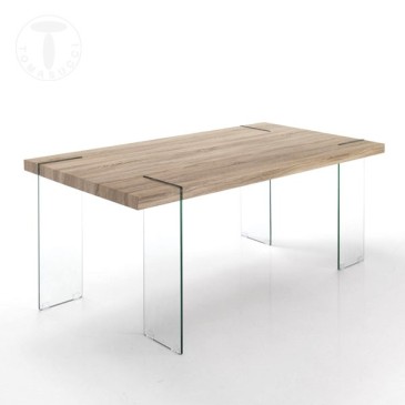 Mesa de comedor Waver de Tomasucci con patas de vidrio templado y tablero de MDF