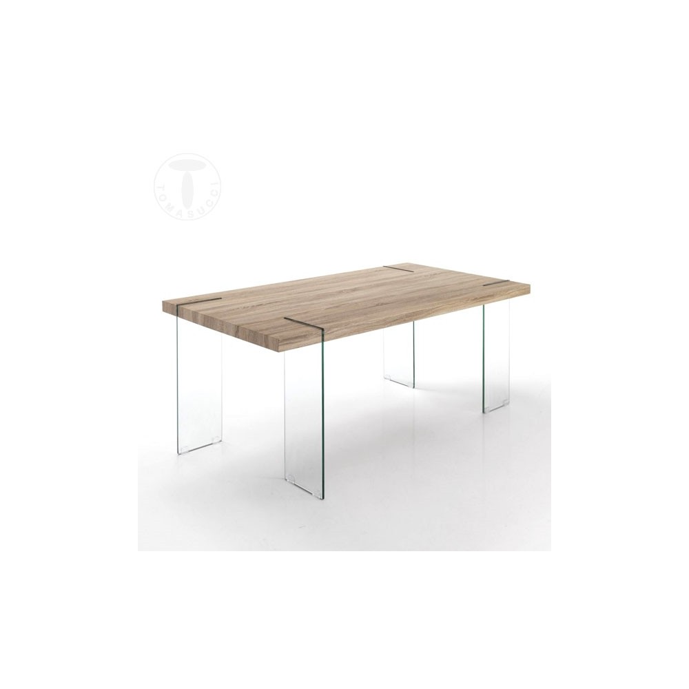 Waver matbord eller skrivbord från Tomasucci med ben av härdat glas och skiva i MDF
