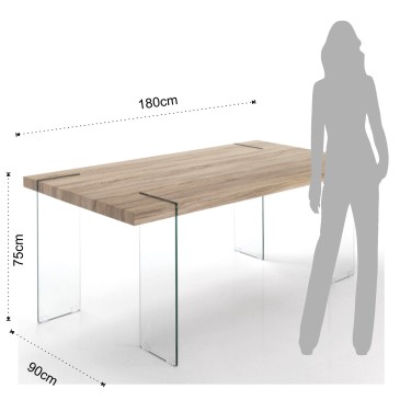 Mesa de comedor o escritorio Waver de Tomasucci con patas de vidrio templado y tapa de MDF