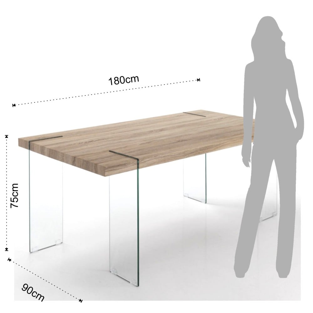 Waver matbord eller skrivbord från Tomasucci med ben av härdat glas och skiva i MDF