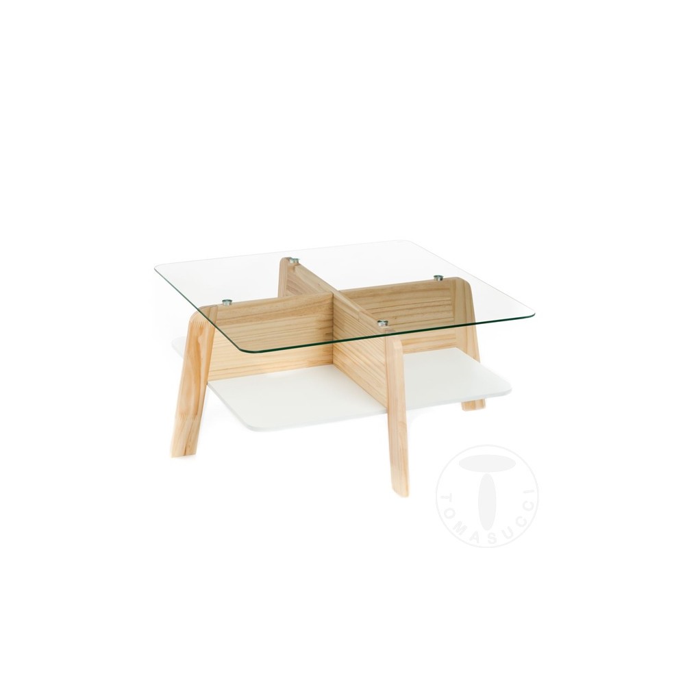 Table de salon Varm de Tomasucci avec bois finition chêne et plateau en verre trempé transparent