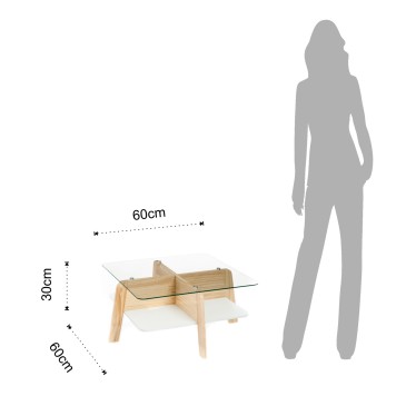 Varm vardagsrumsbord från Tomasucci med trä i ekfinish och genomskinlig härdat glasskiva
