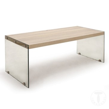 Nancy living room table by Tomasucci, sides in transparent tempered glass and MDF wood top