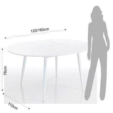 Astro Round uitschuifbare ronde tafel met structuur in glanzend wit metaal en blad in glanzend wit gelakt hout