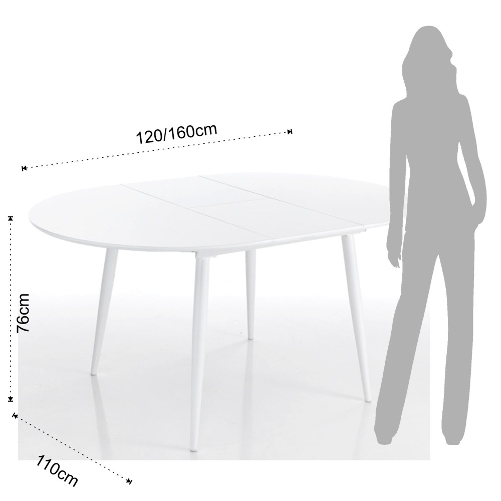 Astro Runt utdragbart runt bord med blank vit metallstruktur och blank vitlackad träskiva
