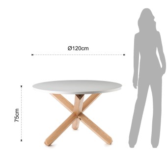 Round Frisia dining table by Tomasucci with structure in solid oak finish wood and top in matt white lacquered MDF