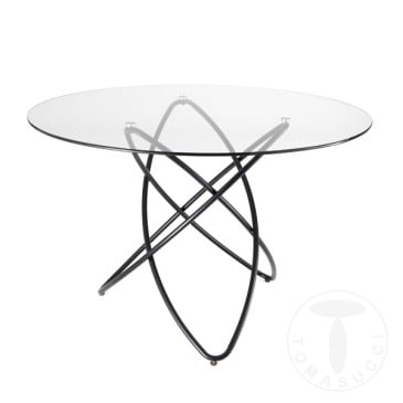 Round Hula Hoop table with black metal frame and top available in wood or glass Diam.120