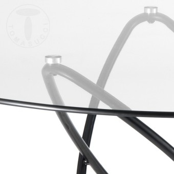 Round Hula Hoop table with black metal structure and paino available in wood or glass Diam. 120