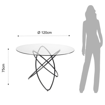 Runder Hula Hoop Tisch mit schwarzer Metallstruktur und Paino erhältlich in Holz oder Glas Diam. 120