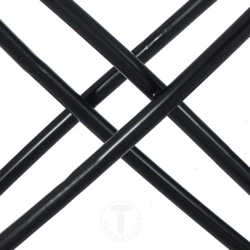 Mesa redonda Hula Hoop con estructura de metal negro y paino disponible en madera o vidrio Diam.120