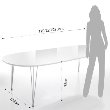 Elegant ovalt utdragbart bord från Tomasucci med struktur i rostfritt stål och blank vit MD-skiva
