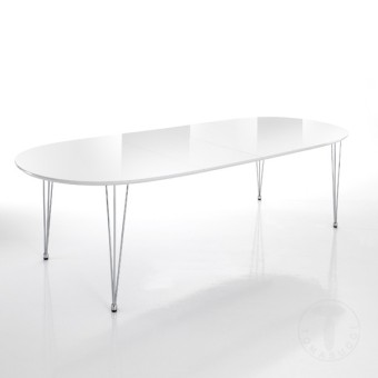 Elegant oval extendable table by Tomasucci with structure in stainless steel and top in bright glossy white MD