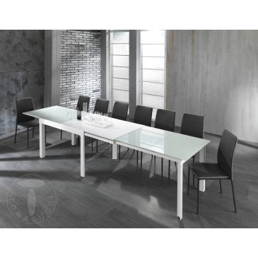 Langer weißer ausziehbarer Tisch von Tomasucci mit weißer Metallstruktur und weiß lackierter Hartglasplatte