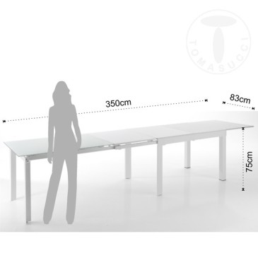 Langer weißer ausziehbarer Tisch von Tomasucci mit weißer Metallstruktur und weiß lackierter Platte aus gehärtetem Glas