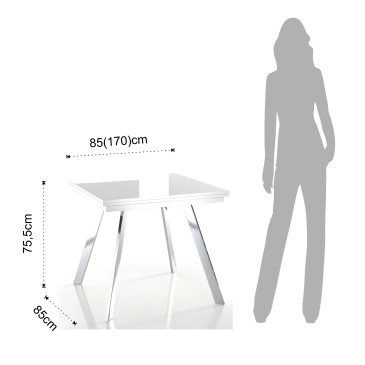 Riky utdragbart rektangulärt bord från Tomasucci med kromad metallstruktur och skiva i blank vitlackerad MDF-trä