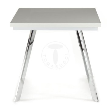 Riky utdragbart rektangulärt bord från Tomasucci med kromad metallstruktur och skiva i blank vitlackerad MDF-trä