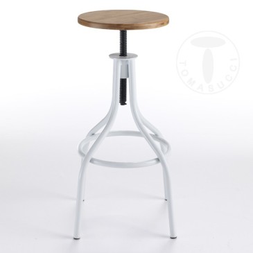 Vintage Pajo stool by Tomasucci with metal frame available in two finishes and adjustable wooden seat with screw