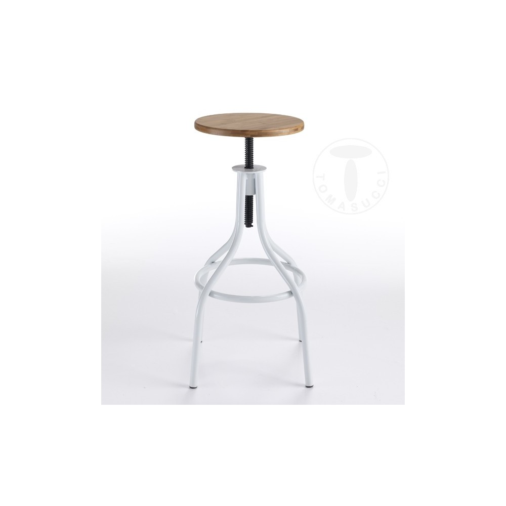 Vuntage Pajo stool by Tomasucci with metal structure available in two finishes and adjustable wooden seat with screw