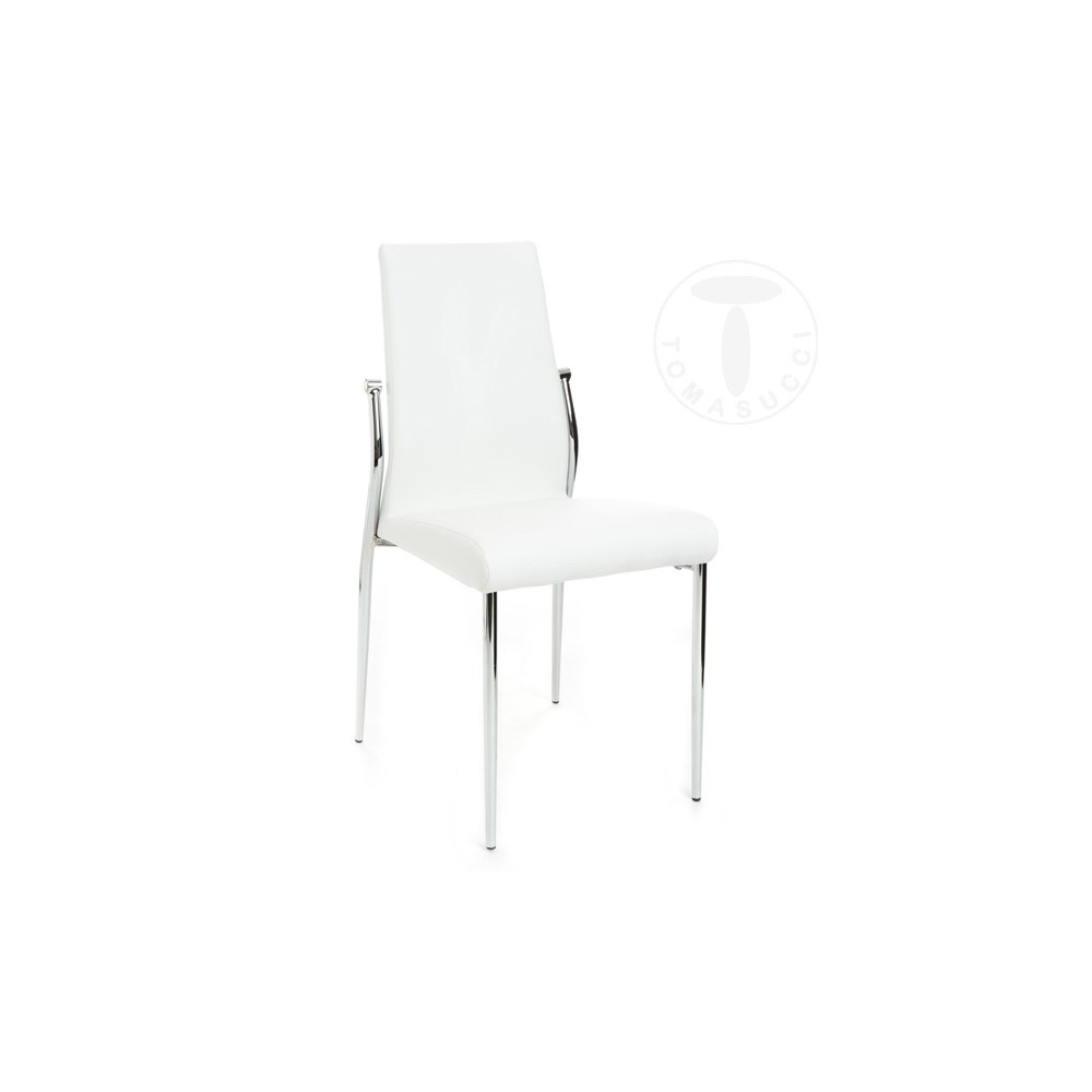 Set of 4 Margò chairs by Tomasucci with chromed metal frame covered in synthetic leather available in three colors