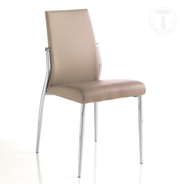 Juego de 4 sillas Margò de Tomasucci con estructura de metal cromado revestido en piel sintética disponible en tres colores