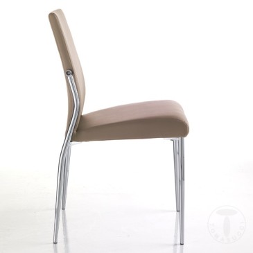 Set 4 sedie Margò di Tomasucci con struttura in metallo cromato rivestita in pelle sintetica disponibile in tre colori